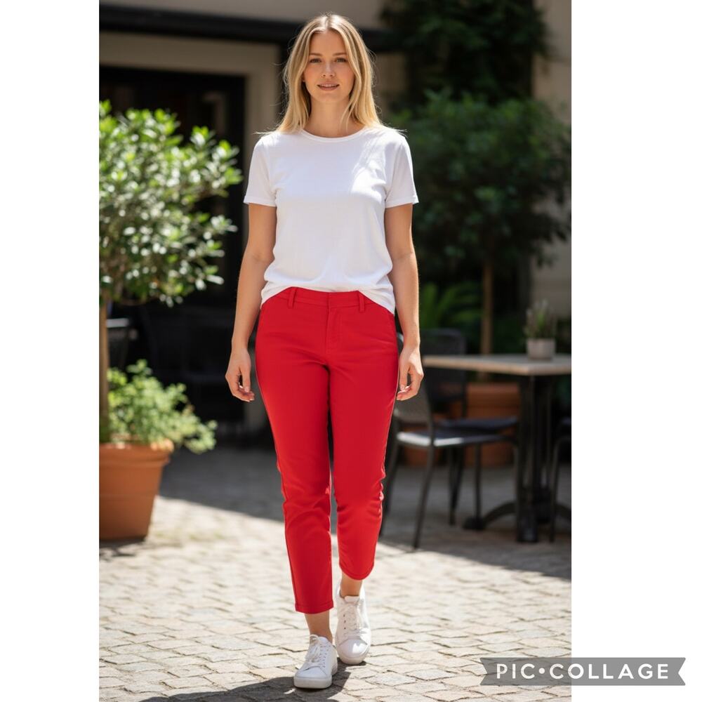 Banana Republic Sloan Crop Pants - Vibrant Red cropped work slacks size 0 13.5”